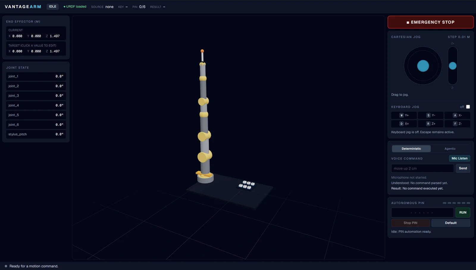 Vantage Arm Simulator product interface